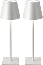 KDG 2 Pack Cordless Table Lamp, Portable LED Desk Lamp, 5000mAh Battery Operated, 3 Color Stepless Dimming Up, for Restaurant/Bedroom/Bars/Outdoor Party/Camping/Coffee Shop Night Light(White)