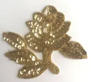 Gold Large Flower Floral Beaded Sequined Sewing Sew-On Applique Craft Patch VTG
