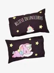 NEW Believe In Unicorns Pillowcase Set 2 Pillowcases BLACK Standard Size
