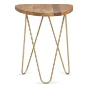 Maklaine Modern 18 inch Wide Metal and Wood Accent Side Table in Natural Gold