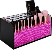 JackCubeDesign Makeup Organiser - Premium Quality - with Pink Pearls for Brush Holder and 3 Compartments (Black, 30 x 12.4 x 13.4 cm)-:MK284A