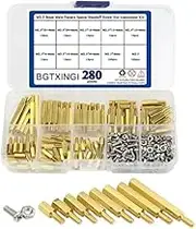 XLX 280pcs M2.5 Brass Male-Female Spacer Standoff Screw Nut Assortment Kit and Stainless Steel Screw Nut Set (Brass M2.5)