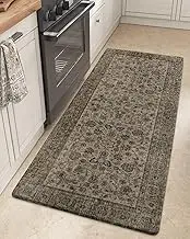 DEXI Kitchen Floor Mats Anti Fatigue, Cushioned Waterproof Runner Rug Boho Floral, 23x59 Extra Wide Standing Padded Non Slip for Farmhouse, Dark Brown