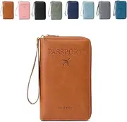 [Generic] Summer Simple Solid Color Passport Holder Back to School, RFID Blocking Card Holder, Multi-Function Zipper Travel Card Holder (Brown)