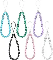 6 Pieces Beaded Phone Lanyard, Short Hand Wrist Cell Phone Lanyard Strap Crystal Beads Mobile Phone Chain for Girl Women