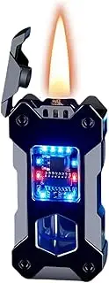 NINSI Smart Kerosene Lighter 4-Ignition Methods, Voice Activated Soft Flame Lighter, Metal Mecha Style Refillable Lighters with Cool Colorful Breathing Light (Ice Black, No Fuel)