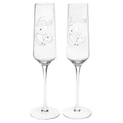 2pc Gibson Gifts Bride & Groom Champ Flutes Wine Glasses Drinkware Set Clear