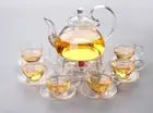 8 Piece Glass Tea Set 600ml Glass High Handle Teapot + 1 Teapot Warmer + 6 Cups