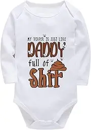 [WOOYONGING] My Diaper Is Just Like Daddy Full Of Shit Baby Coming Home Outfit Boy Long Sleeve Plain Onsies White Baby Girl Ne