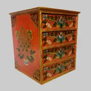 Nepalese Hand-Carved Wooden Chest of Drawers | 4 Drawer Storage Cabinet