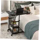 Height Adjustable End Table with Charging Station, Mobile C Shaped Laptop Side