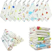 FZSECRIU 10 x Baby Muslin Face Cloths, Organic Cotton Soft Baby Towel, Soft Newborn Baby Face Towels, Multi-Purpose Baby Towel for Girls and Boys Baby Towels