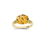 14K Yellow Gold Real Diamond and Citrine Oval Ring