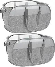 2pcs Mesh pop up Laundry Hamper, Easy to Collapsible Laundry Basket, portable with Strong Handles clothes Hamper，Honeycomb Mesh-Breathable for Laundry, Bathroom, Kids Room, Dorm or Travel (Grey)