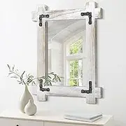 White Farmhouse Mirrors for Wall Rustic Vintage Wall Mirror Wood Frame Hanging Mirror for Living Room Bedroom Bathroom Vanity Entryway Hallway Wall Mirrors Decorative Large 28" x 20"