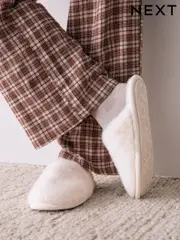 Ecru Faux Fur Mule Slippers (F12769) | $23
