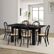 Oikiture 160cm Extendable Dining Table with 6PCS Geometric Dining Chairs Black