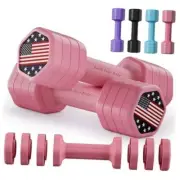 Adjustable Dumbbell set of 2, 4 in 1 Hand Weights for Women at Home, 5 lb Pink