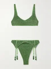 [Oséree] Oséree - Lumière Sporty Belt Stretch-lurex Bikini - Green - small small Green