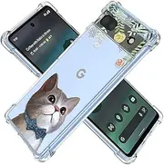 KOARWVC Case for Pixel 6a Case, Google 6a GX7AS Case Clear with Design TPU Shock Absorption Slim Floral Kitten Pattern Protective Back Cover Cases for Google Pixel 6a Bow tie Cat