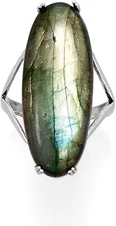 [JewelryWeb] 925 Sterling Silver Large Oval Labradorite Ring Band 2mm Wide Shaped in Center Stone 30mm X 12m-Band Style-Ring for Women and Men