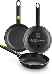 BRA Daily Pro | Set of 3 Cast Aluminium Frying Pans 20-24-28 cm Three-Layer Non-Stick PFOA Free Pans Suitable for All Hobs and Induction Black and Yellow