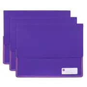 3PK Marbig Wallet A4 Heavy Duty Polypick Document Sleeve/Folder Purple