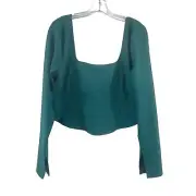 Abercrombie Turquoise XL Plus Cropped Bardot Blouse NWT Polyester/Spandex
