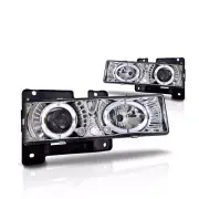 Fits 1988-1998 Chevrolet C3500 Chrome Housing Clear Halo Projector Headlights