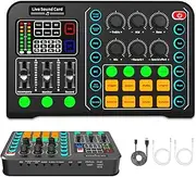 Live Sound Card, Bluetooth Professional Mini Audio Mixer Board with 15 Sound Effects, Audio Interface Support 48V Phantom Power, for Straming, Podcasting, Gaming