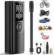 Portable Air Compressor, 150PSI Battery Powered Tire Inflator, Digital LCD Display, Auto Shut Off, Includes Air Hose & 3 Attachments
