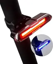 New Bike Tail Light with Red-Blue Dual Color,5 Modes,Silicone Strap,USB Rechargeable,Waterproof,168 Lumens Super Bright Bicycle Rear Lights Turn Signals for Night Riding