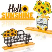 WATINC 3pcs Sunflower Wooden Table Centerpiece Sign Decoration, Hello Sunshine W