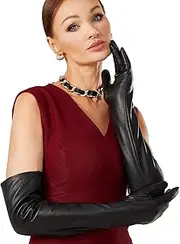[VIKIDEER] Warm Soft Long Leather Gloves Women Plush Lined Full Touchscreen Luxury Gloves for Evening Opera Arty Costume 23.6''