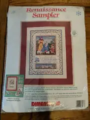 Vtg 1992 Dimensions Counted Cross Stitch Kit Renaissance Sampler #8423 COMPLETE