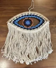 EVIL EYE DREAMCATCHER CROCHETED WALL HANGING 15 X 8 PURCHASED IN SEDONA