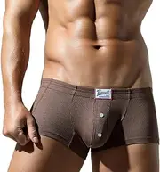 [AIEOE] Men's Boxer Shorts Underwear Elastic Low Waist Retro Shorts with Spacious Front Area, Brown, Large
