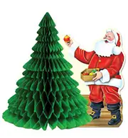 Christmas Party Supplies Santa Cutout with Tissue Paper Honeycomb Christmas Tree Centrepiece