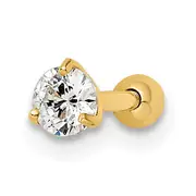 14K Yellow Gold 16 Gauge Round Cz Labret Stud