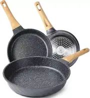 Nonstick Induction Frying Pan Set, Granite Skillet Cookware (8", 9.5", 11")