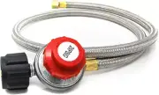 Propane Regulator Hose 4FT Braided 0-20PSI Adapter 3/8" Flare x 1/8" MNPT QCC1