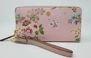 Tory Burch Emerson Pink Sugar Berry Floral Print Zip Continental Wristlet Wallet