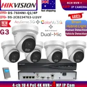 HIKVISION 4MP AI ColorVu IP Camera 3.0 Acusense Dual Mic 4CH 4POE NVR System Lot