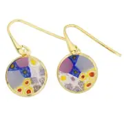 GlassOfVenice Murano Glass Millefiori Round Dangle Earrings - Gold