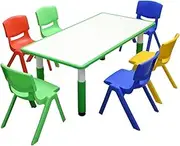 120x60cm Kids Green Height-Adjustable Whiteboard Drawing Table & 6 Mixed Chairs