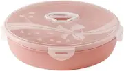 LALADEFIEE Fruit Divided Plate with Lid Round Snack Serving Tray for Dried Fruits Nuts Candy Storage Pink Compartments for Easy Organization and Sharing