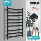 9 Bars Black Square Electric Heated Towel Rack Stainless Warmer Rail Wall Mount