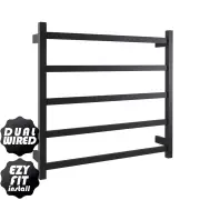 EZY FIT Heated Towel Rail - Flat Tube - Dual Wired - (W750mm x H700mm) - Matte Black