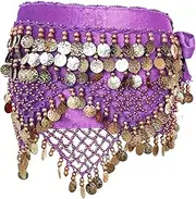 [ASFWAGQ] Women's Professional Zumba Belly Dance Belt Chiffon Hip Scarf Dance Cloth Coin Scarf Belt Skirts, Purple, One Size