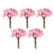 50 Pcs 12mm Artificial Berry Artificial Holly Berries with Wire Stems Pink